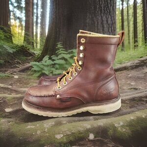 ✅Mens 9.5EEE Field N’ Forest Brown Leather Moc Toe 8" Boots - Dr Scholl's Insole